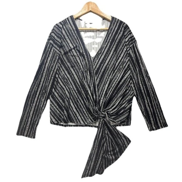 ASTR The Label Black and White Striped Tie Front Long Sleeve Top Blouse Size XL - Picture 1 of 9